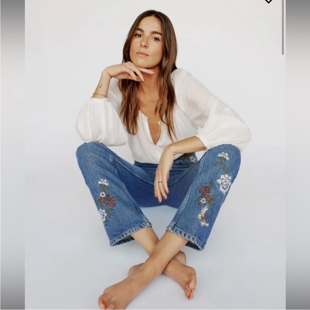 Reformation Cynthia Fauna Butterfly Embroidered Jeans NWT 25”